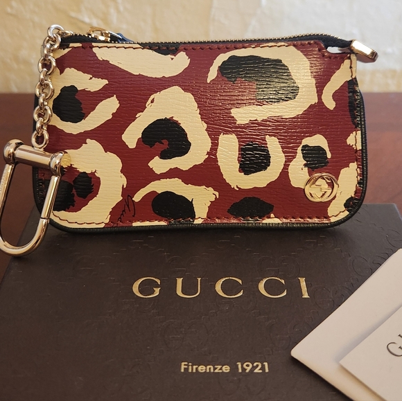 Gucci Leopard Print Betty Card Holder Wallet Keychain - Picture 1 of 9